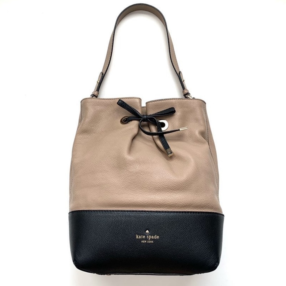 kate spade Two-Tone Taupe and Black Leather Shoulder Bag